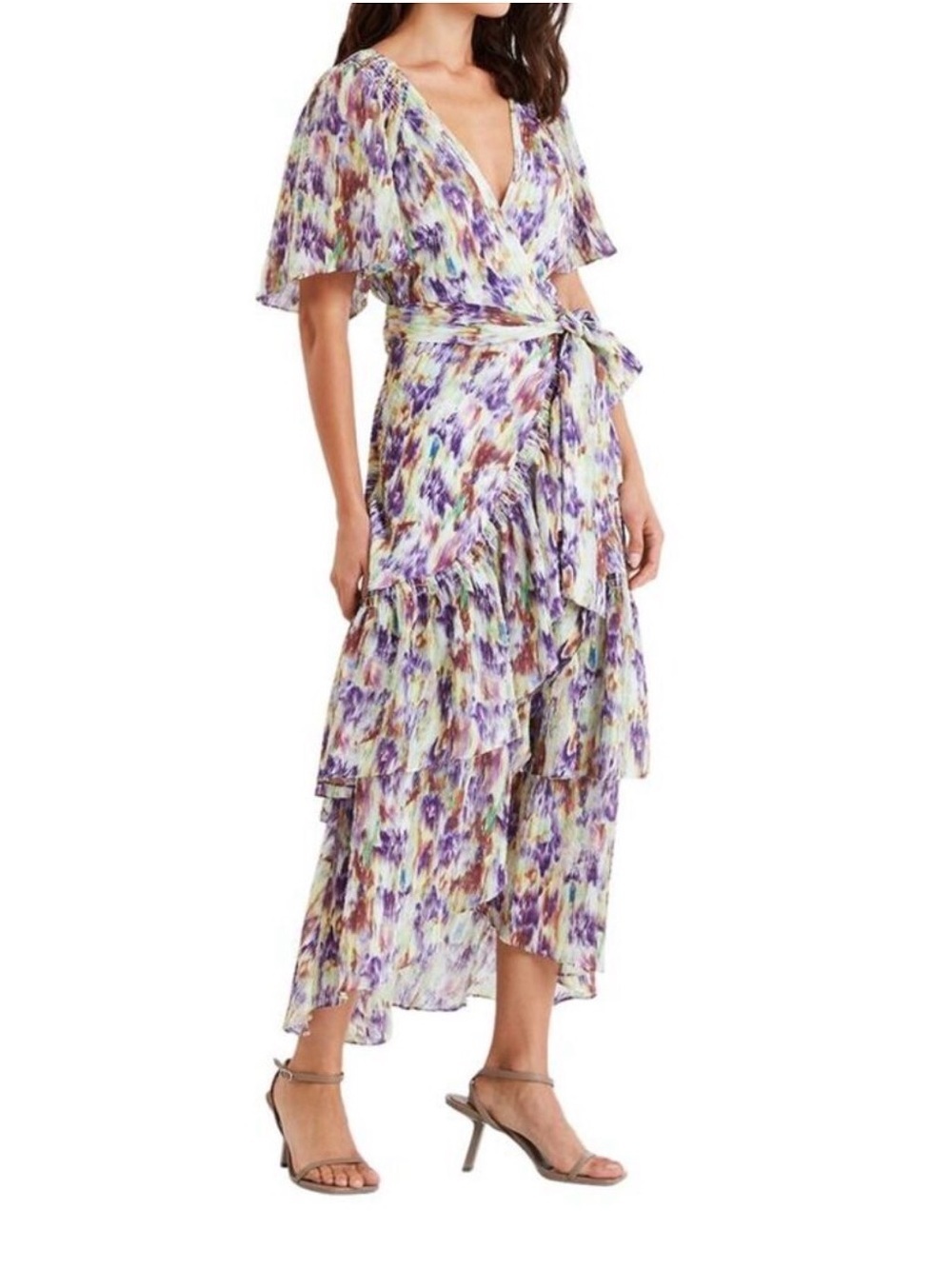 Tanya Taylor Brittany Wrap Midi Dress 2 NWT Abstract Floral Tiered Ruffle